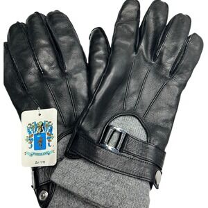 PORTOLANO Faux Leather Half Moon‎ Gloves Black/steel-medium wool/cashmere blend